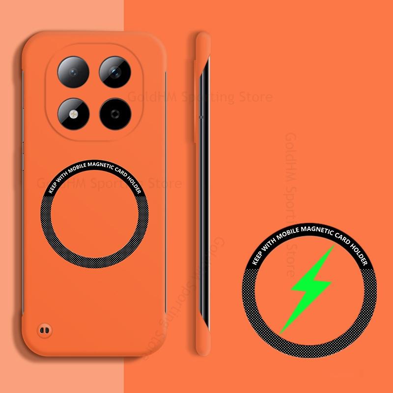 

Candy Matte Magnetic Phone Frameless Case For Redmi Note 15 Pro Plus 5G Wireless For Magsafe Tough PC Frosted Cover For Redmi Note 14 13 15 Pro Plus Redmi Note 13 оранжевый