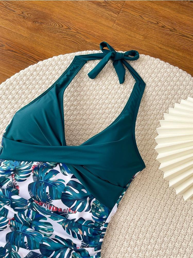 Printed Tie Back High Waist One Piece Sexy Bikini Swimsuit Women Fashion Elegant Beach Vacation Wear