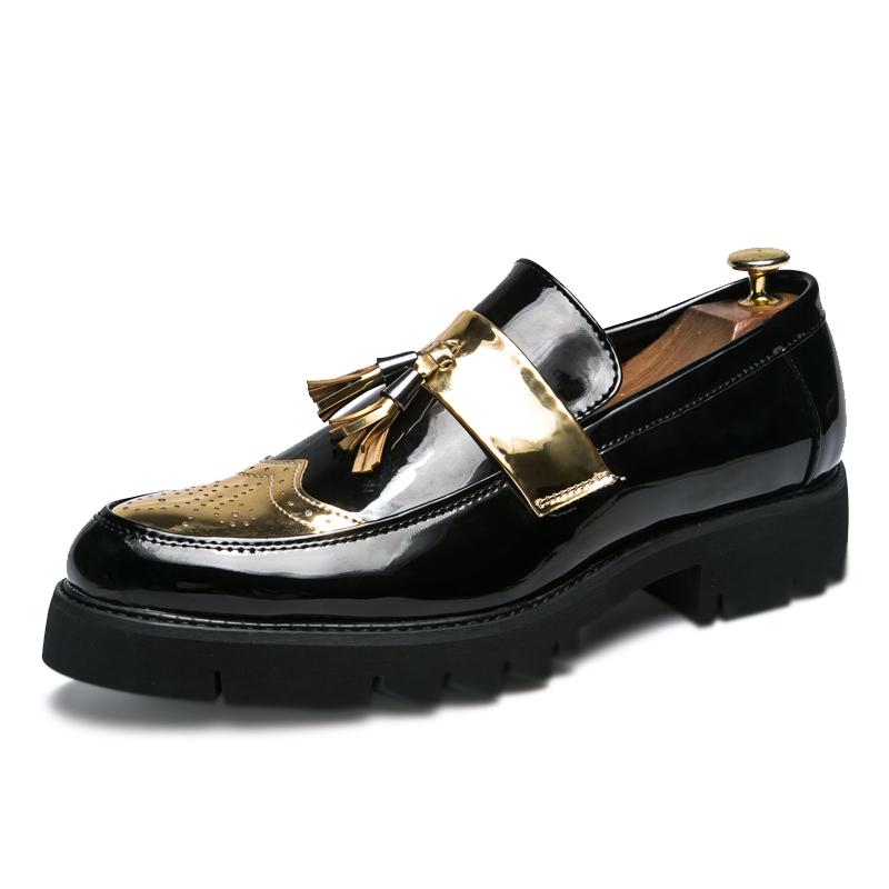 

2024 Новые роскошные брендовые мужские туфли из глянцевой кожи, высококачественные золотые лоскутные мужские туфли, увеличивающие рост, туфли для банкета 44 золотой