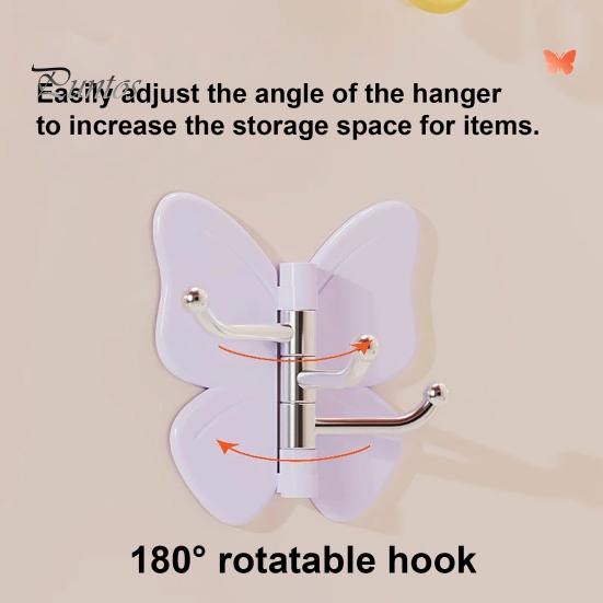 Corner Storage Hooks Rotating Butterfly Adhesive Wall Hooks, 3-Prong No-Drill Swivel Hangers, with Flexible Adjustable Angle Space-Saving Hook,