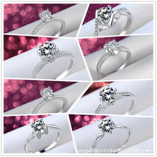 S925 Silver Simple T-Style Classic Six-Prong D Color Moissanite Ring with One or Two Carat Options