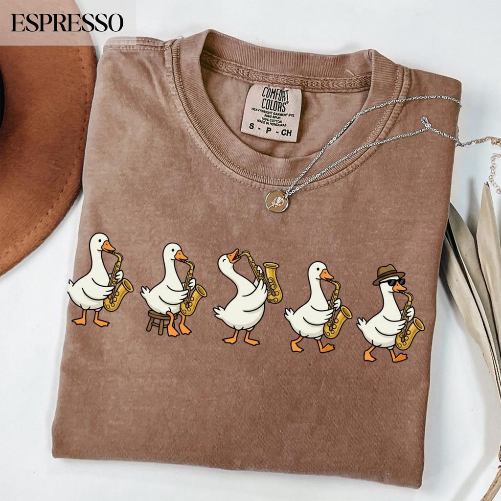 Comfort Colors® Funny Saxophone Geese Shirt, Retro Jazz Band Musician Sax Player Tee, Cute Silly Goose Woodwind Music Teacher Lover Gift