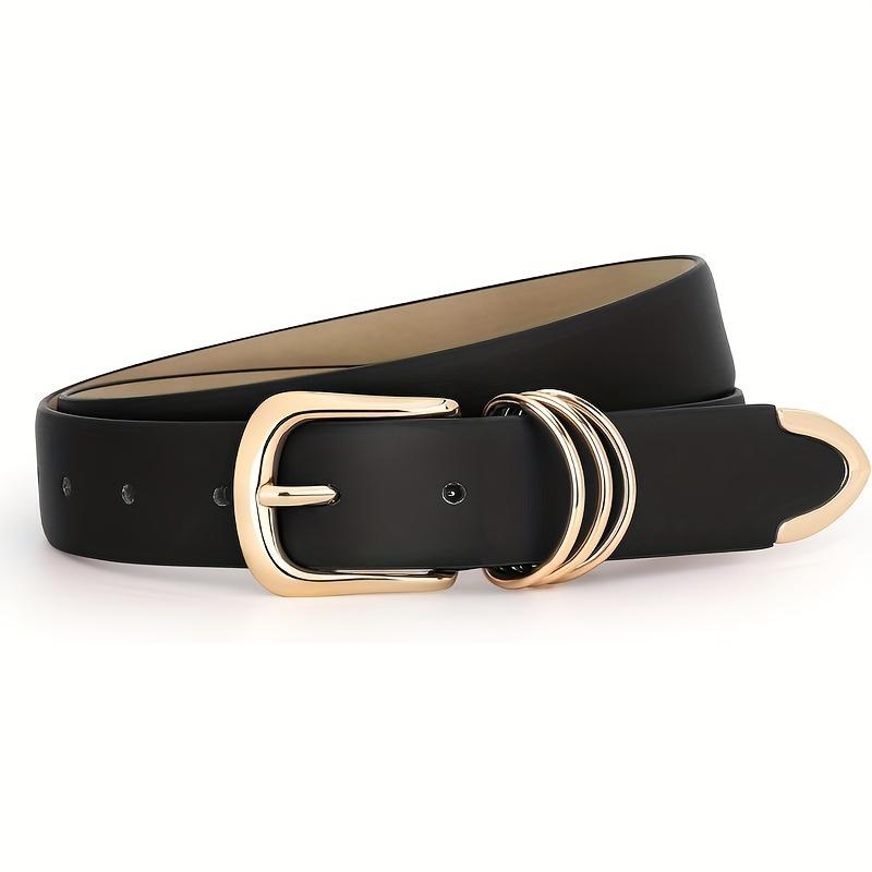 Women's Faux Leather Belt with Golden Oval Buckle - Adjustable Casual Belt for Jeans, Pants, Skirts - Durable Fashion Accessory