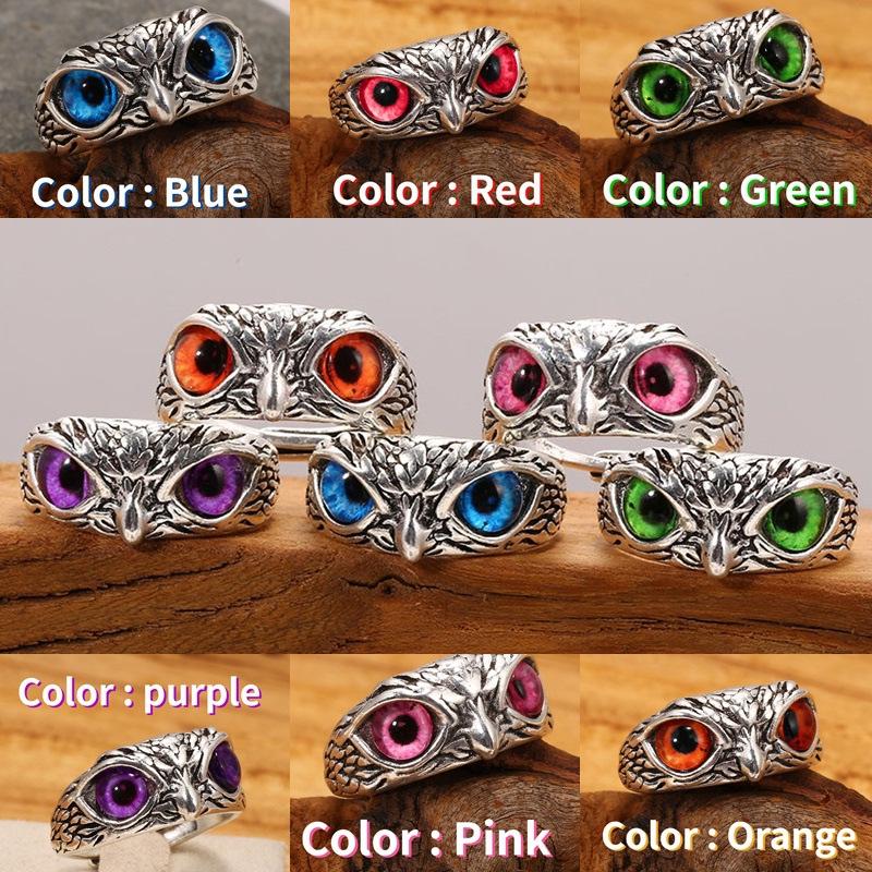 Retro Blue Eyes Owl Adjustable Ring for Women