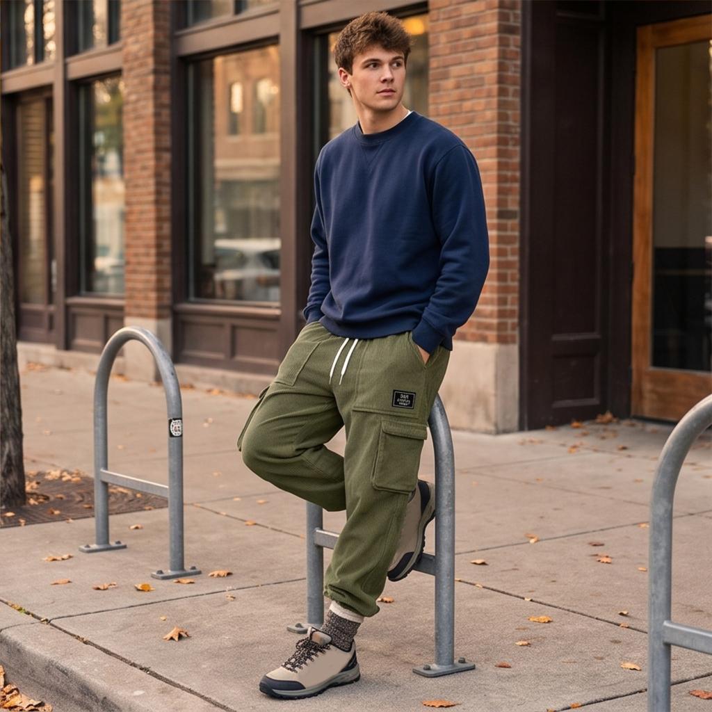 Men's Corduroy Pants with 4 Pockets and Waist, Casual Trousers
