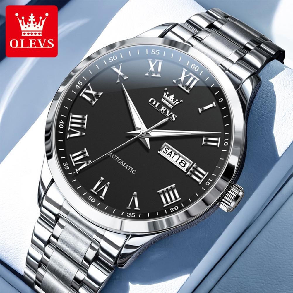 OLEVS New 7075 Mens Watch Stainless Steel Original Automatic Mechanical Watch Luxury Date Watches For Man Large Dial High Qualit