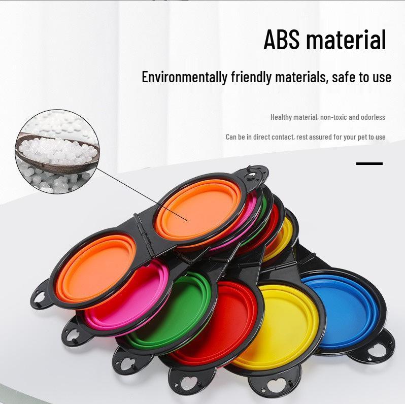 

Portable Double Pet Bowl - Foldable, One-Piece Plastic Feeding Bowl for Dogs TPE рожевий