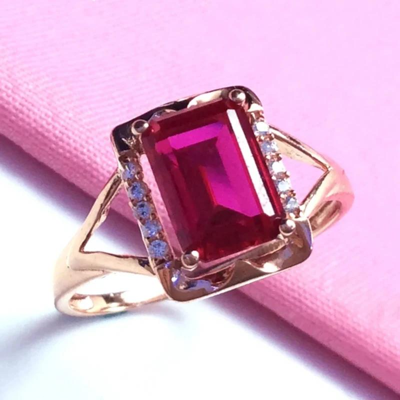 Fashion Copper Plating Rose Golden Engagement Ring Square Ruby Rings for Women Light Luxury Charms Zircon Adjustable