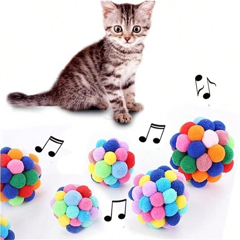 Rainbow Squeaky Plush Ball with Bell | Interactive Cat Toy for Self-Play, Fun Pet Accessory  for  Feline  Entertainment