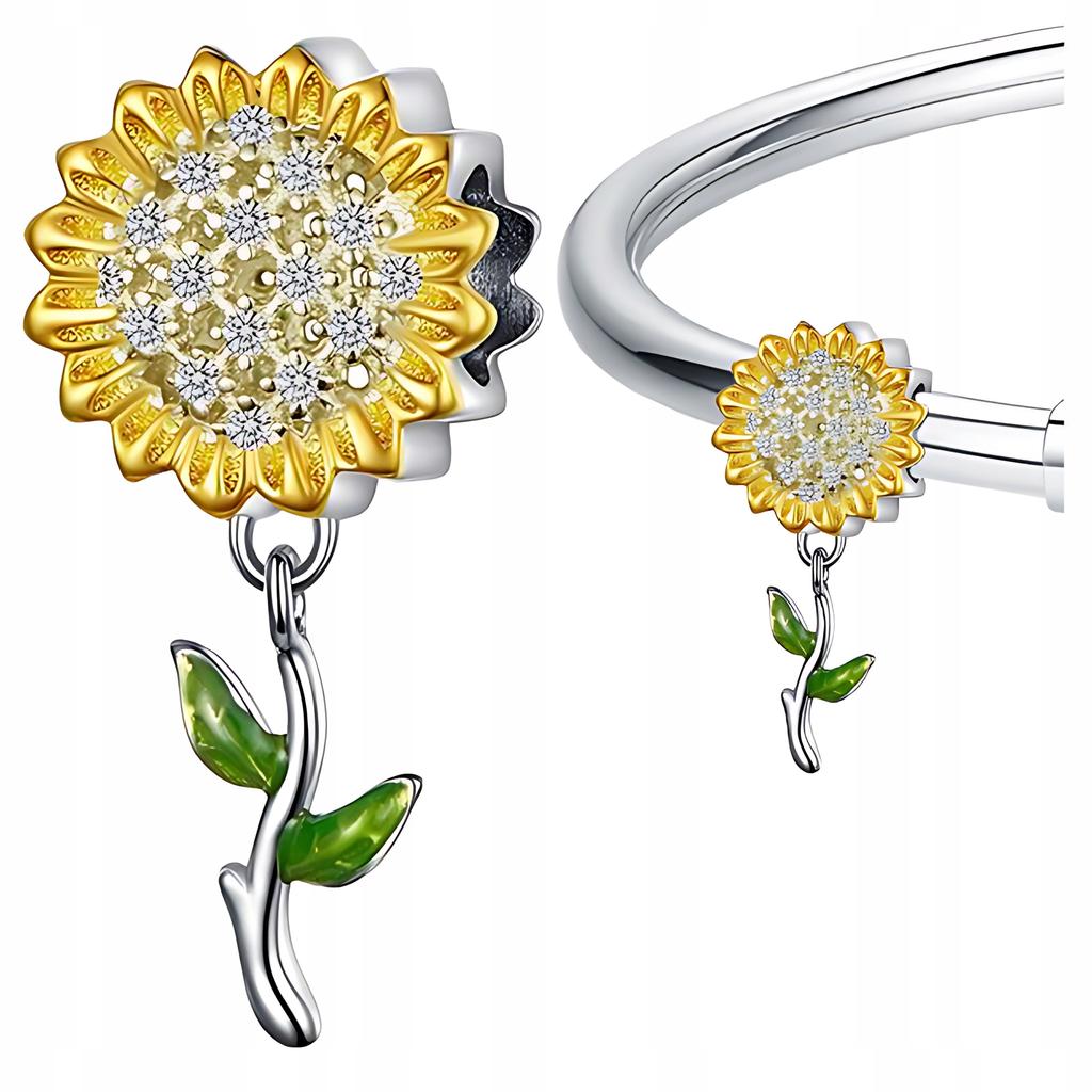 Charms Pr 925 Sunflower Pendant Bead Beads Colorful Zircons