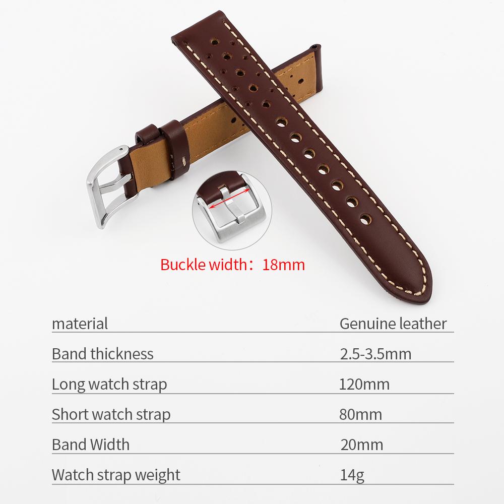 Vintage Leather Watch Strap 20mm 22mm Porous Breathable Watchband Handmade Stitching Replacement Wrist Bracelet Belt Accessories