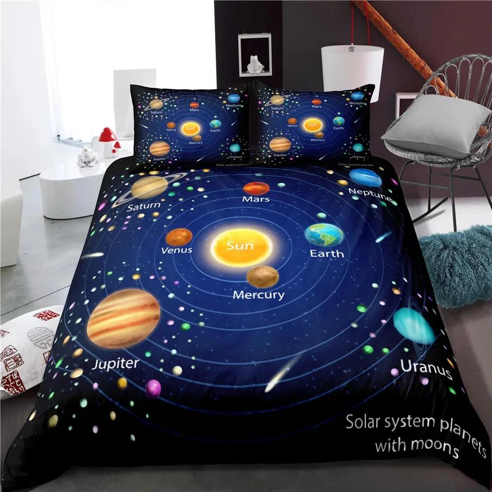 

Solar System Duvet Cover Set For Boys Outer Space Galaxy Bedding Set Universe Planets Comforter Cover Astronomy Quilt Cover EU single(135x200cm)