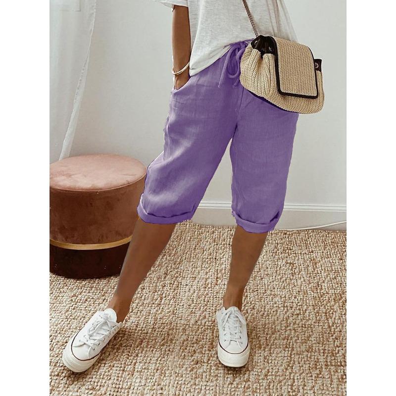 BITCED Women's Cotton & Linen Pocket Elasticated Casual Pants Women's 1/2 Pants