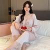 Summer 2026 Women's Ice Silk Pajamas - Long Sleeve & Pants, Sweet Pure Desire, Light Luxury, Sexy Homewear