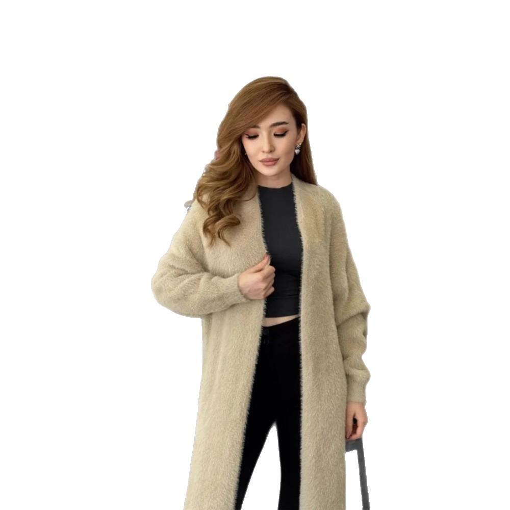 Soft Waxy Knitted Sweater Cardigan Women's Autumn and Winter New Casual Loose and Thin Lazy Style Imitation Mink Velvet Long Coat
