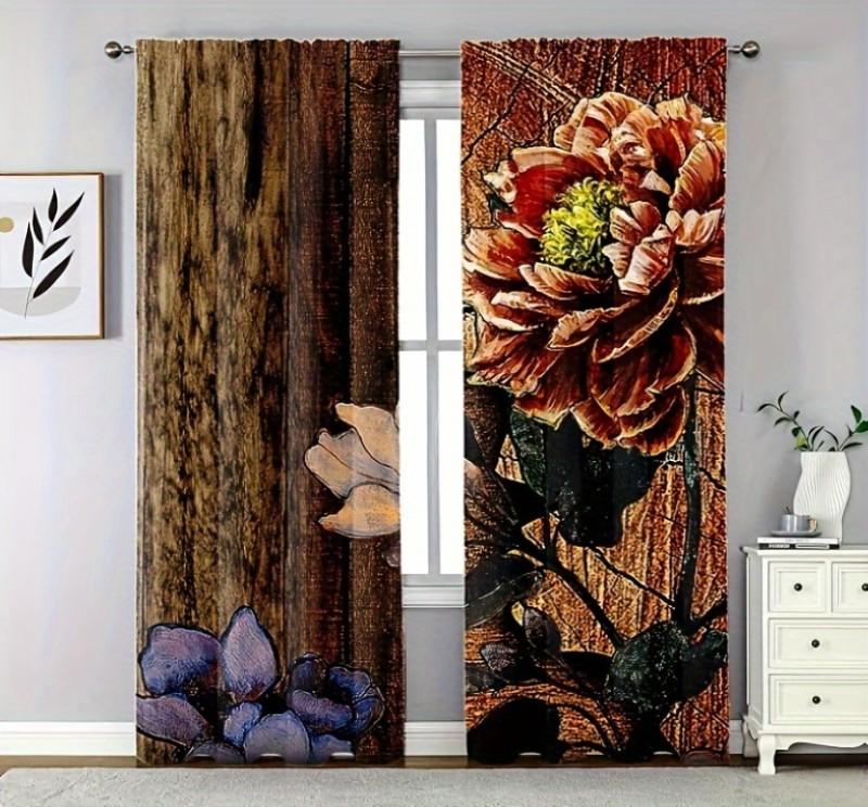 2 st Heminredningsgardiner Röd Rosa Blomma Alla hjärtans dag Gardinset Stångficka Gardin För Kök Café Vardagsrum Kontor Hem