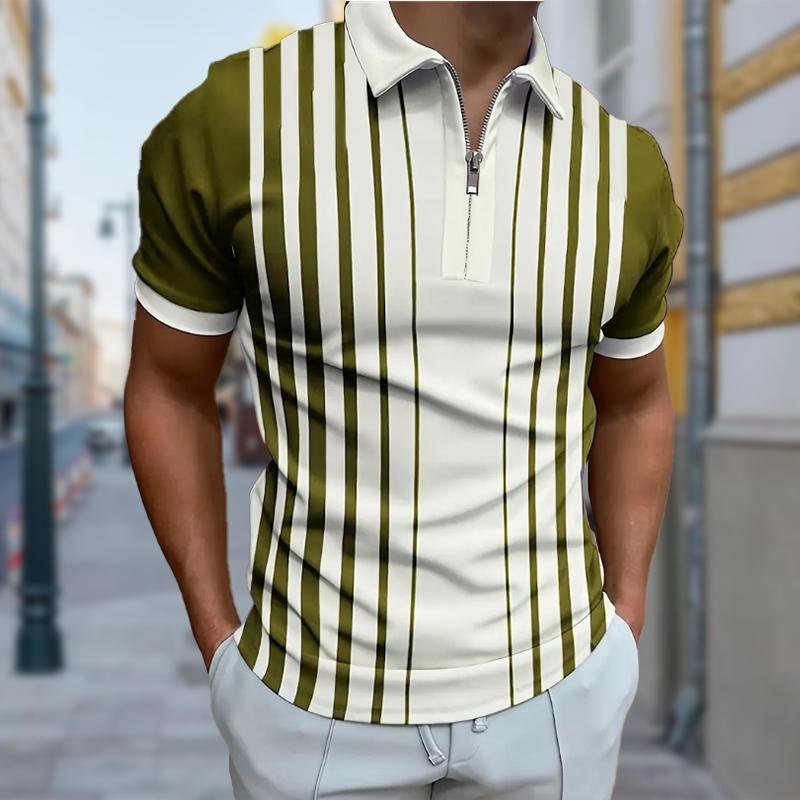 

Мужская рубашка поло повседневная на молнии с коротким рукавом модная повседневная на молнии лето весна стандартный крой вертикальные полосы сращивание 3D принт рубашка 4XL красный