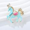Brooch Zinc Alloy Enamel Pin Carousel Horse Pin with Rhinestones Encrusted Saddle Mane Coat Bag Hat Scarf Accessory