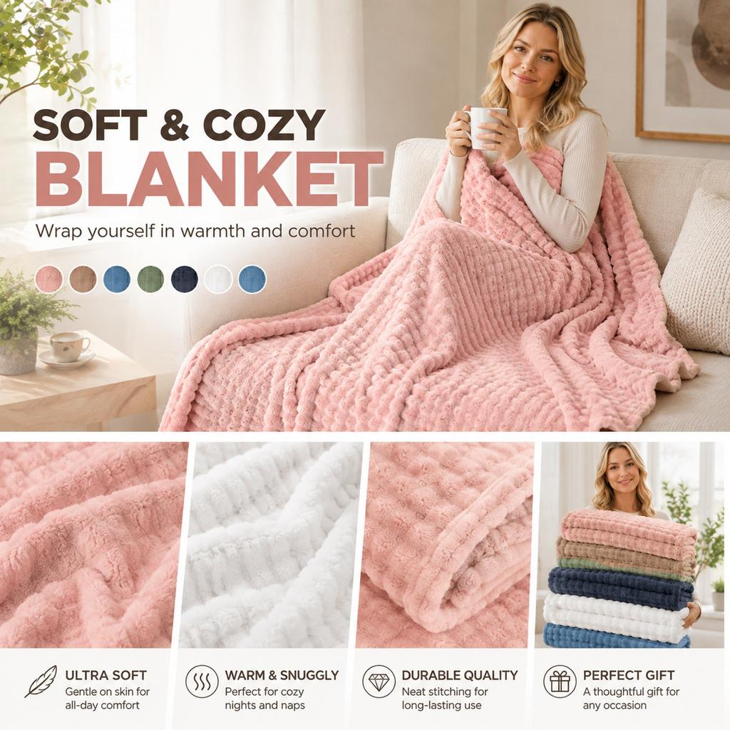 Weave Flannel Blanket, Thick and Cozy for Couch Bed Sofa