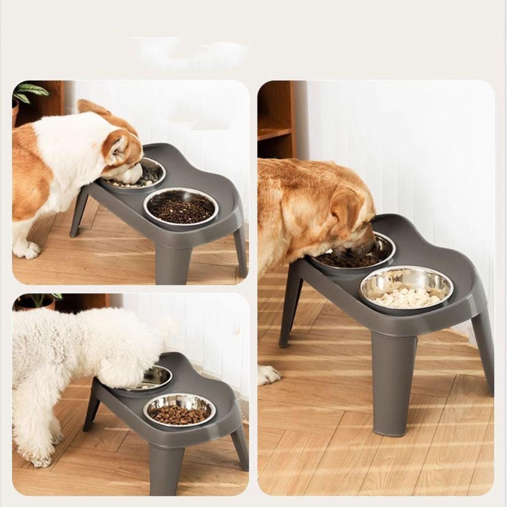 Double Bowl Cat High Foot Bowl Large Capacity Pet Drinking Feeder Dog Bowl  Water Container