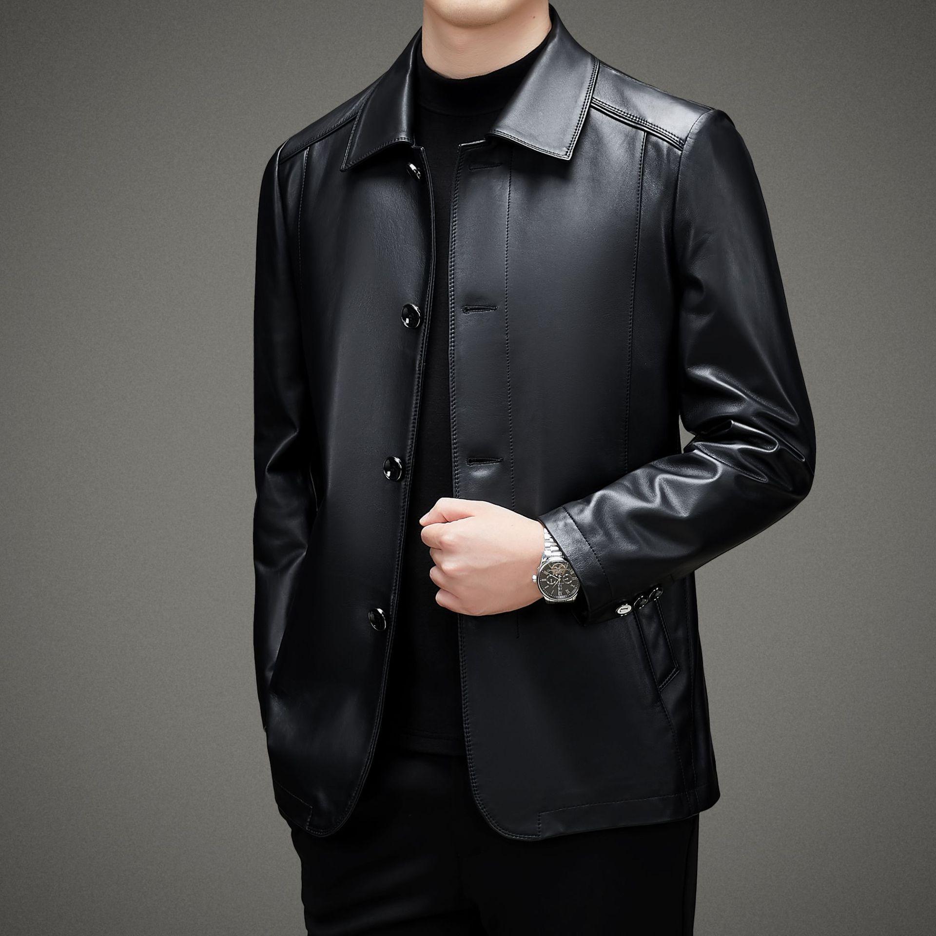 

Осень и зима новая мужская кожаная куртка куртка с лацканами из овчины натуральная кожаная куртка для мужчин 190