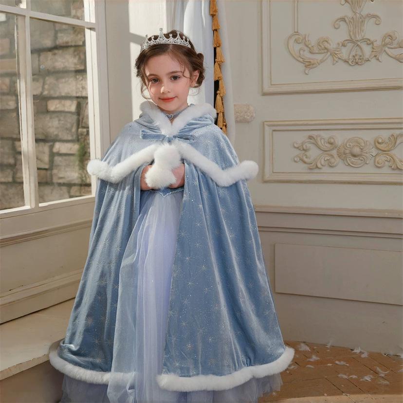 Frozen Elsa Princess Dress & Cloak Set for Girls - 2025 Autumn/Winter Halloween Costume