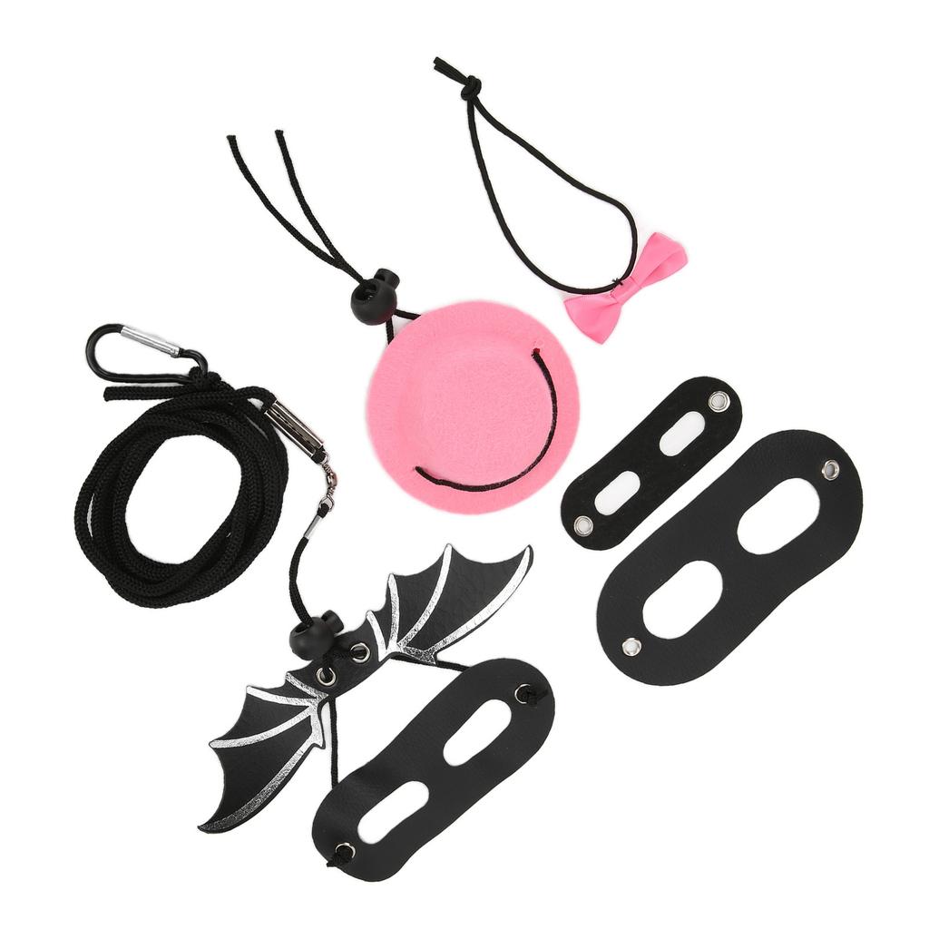 Reptile Harness and Leash Adjustable Lizard Traction Rope Hat Bowtie Set for Small Pet Animals(Pink