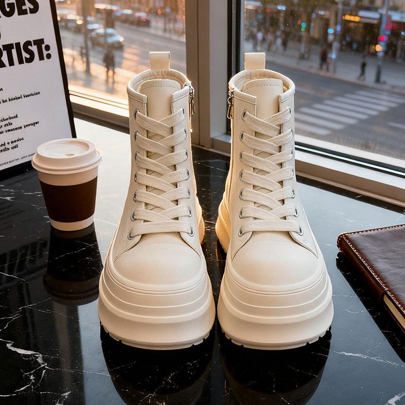 

Женские новые осенние туфли на толстой подошве, увеличивающие рост, маленькие универсальные туфли-хлебушки с высоким верхом и большим носком, кеды на платформе 40 бежевый