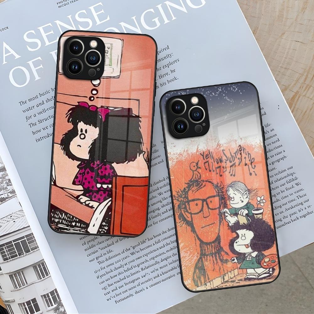 Mafalda Phone Case for Iphone 16 15 14 12 11 13 Pro Max Mini X Xr Xs Se 8 Puls glass Cover