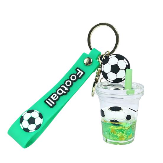 Keychain Pendant with Football Logo, Silicone Strap Vibrant Color Acrylic Bottle Key Holder with Glitter зелёный