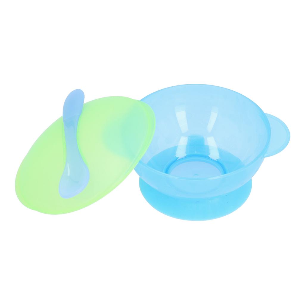 Toddler SelfFeeding Bowl Silicone Suction Bowls Plastic Baby Food Bowl with Lid Spoon(Green )