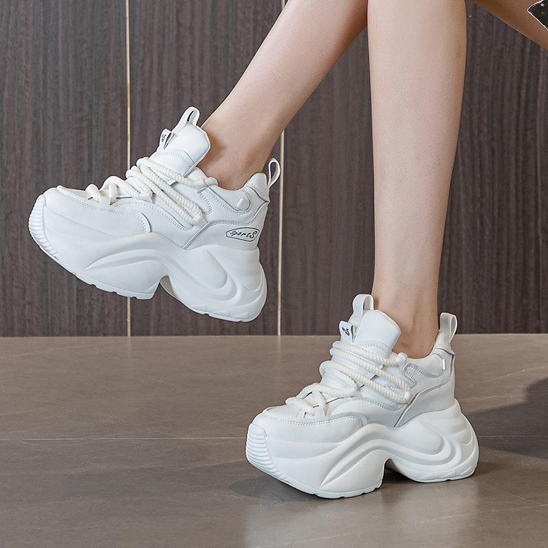 Fashion High Quality 9CM Platform Wedge Sneakers Chunky Genuine Leather Women Shoes New Spring Autumn Walking Sneakers Vulcanize Fashion
