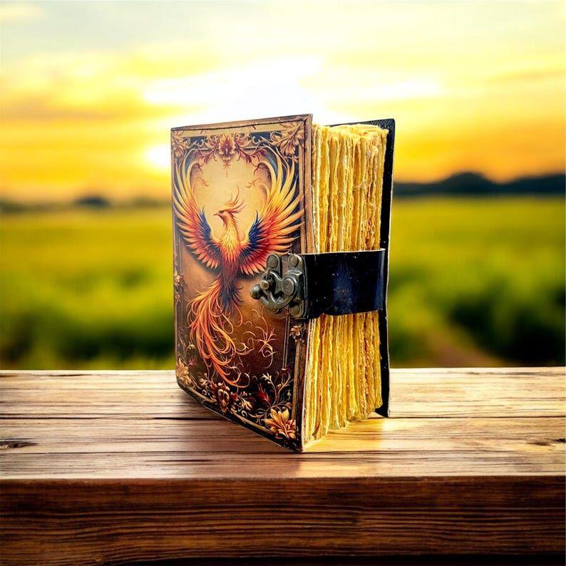 Phoenix Art Leather Journal | Vintage Handmade Diary with Antique Lock