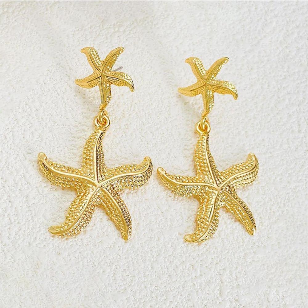 Exaggerated Starfish Stud Earrings Golden Starfish Drop Earrings Starfish Dangle Earrings  Party