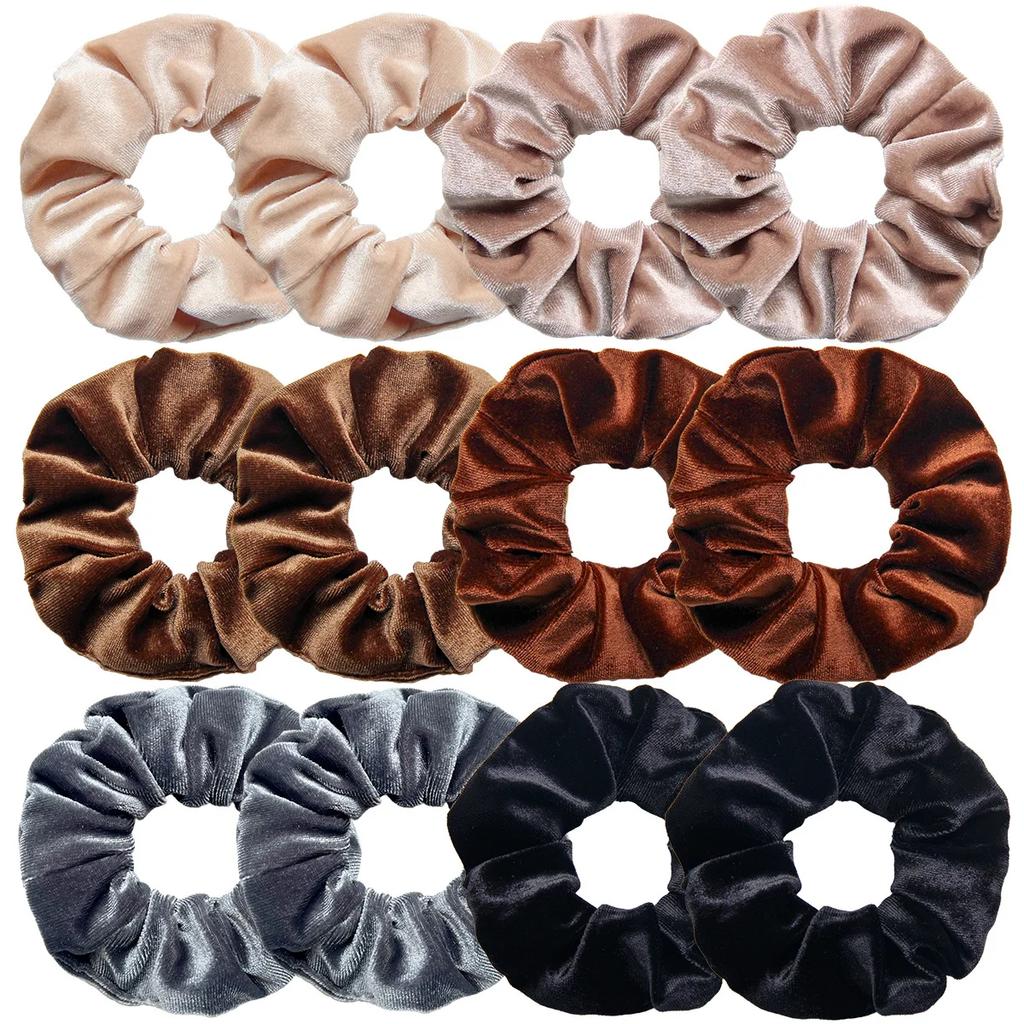 12pcs Vintage Women Pink Velvet Scrunchies Baby Girls Headwear White Black Blue Green Elastic Hair Bands Kids Hair Accessories