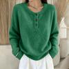 Women's Color Button Front Long Sleeve Round Neck Casual Sweater Top