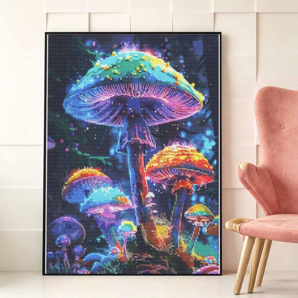 Kit Pittura Diamante Fungo Psichedelico Rotondo Completo Fai da Te Tela Sparkle Art per Adulti Artigianato Rilassante e Decorazione Casa Idea Regalo Set