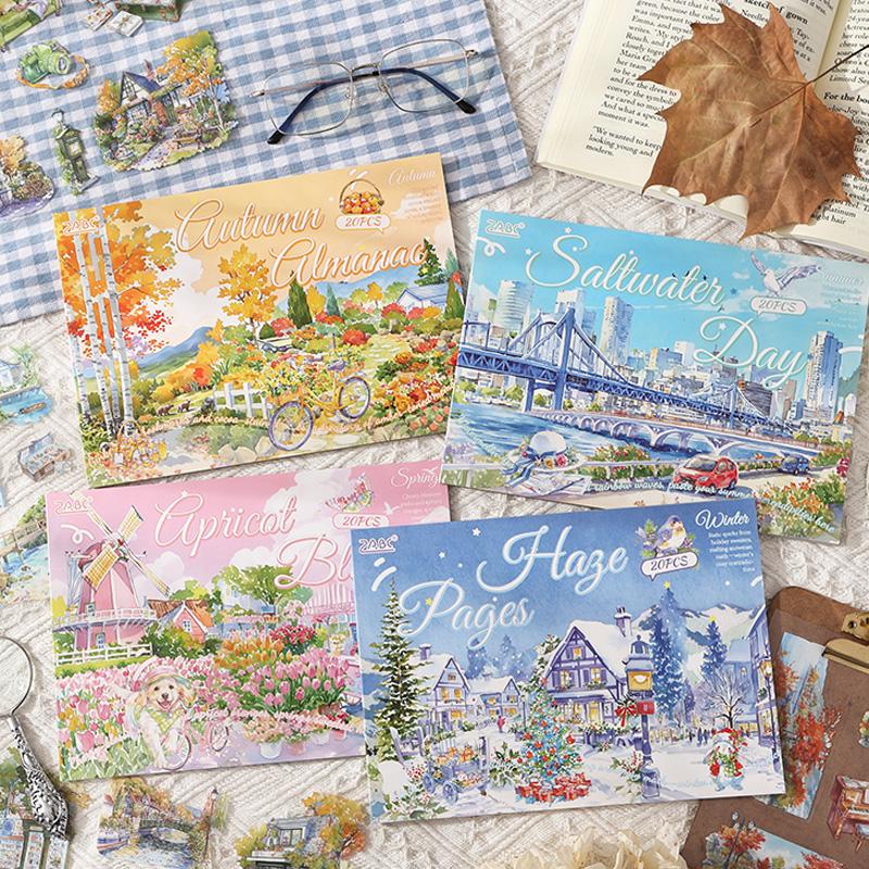 20pcs/pack Four Seasons Scenery Sticker Book Decals for Journal Scrapbooking, Nature Theme DIY Decorations