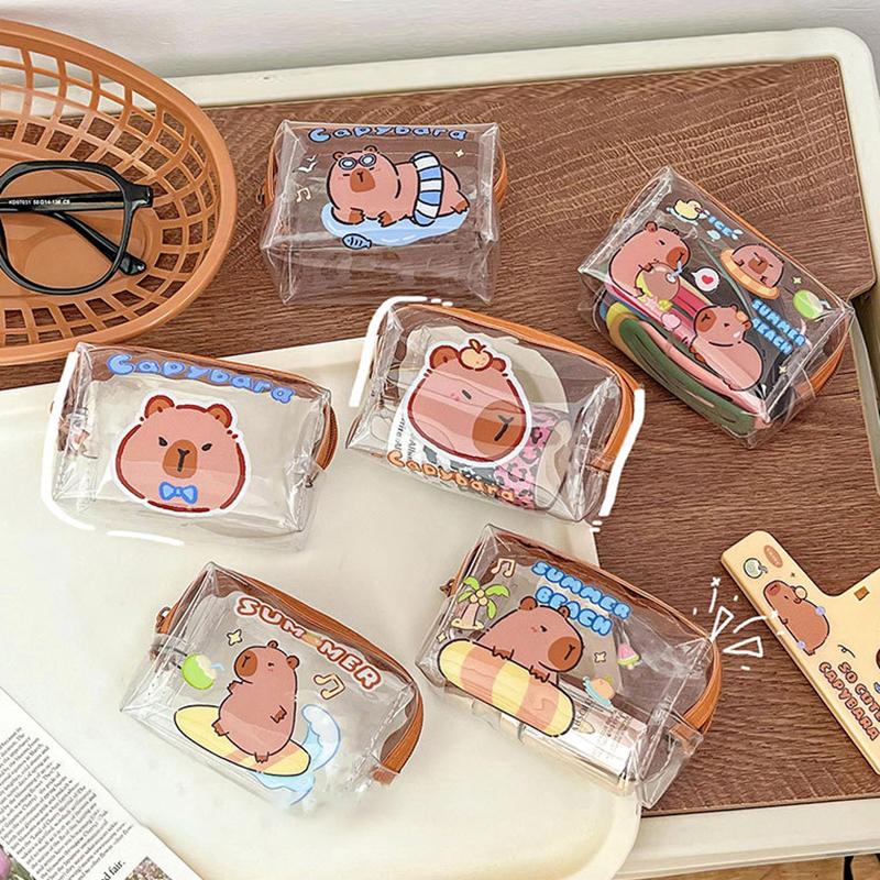Roztomilá taška na ukládání mincí Kapybara Průhledné peněženky na mince Kreslený design Krásná peněženka PVC Vodotěsná průhledná kapsa Krátké tašky na zip