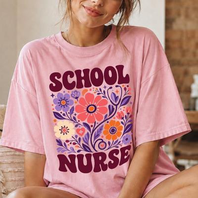 School Nurse Shirt, Comfort Colors® School Nurse Tee, Retro Floral School Nurse Shirt, Nurse Appreciation Gift, Back To School Nurse Shirt