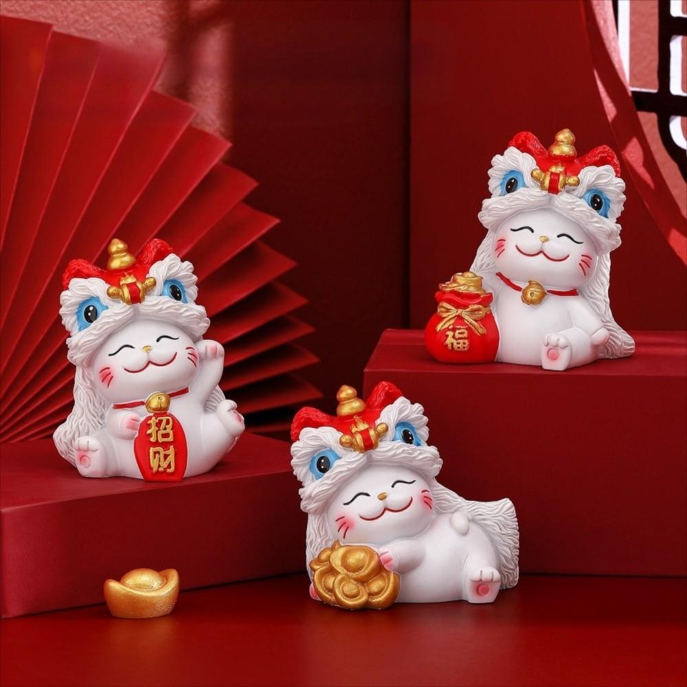 Kawaii Lucky Cat Sculpture Good Fortune New Year Cat Statue Home Decor