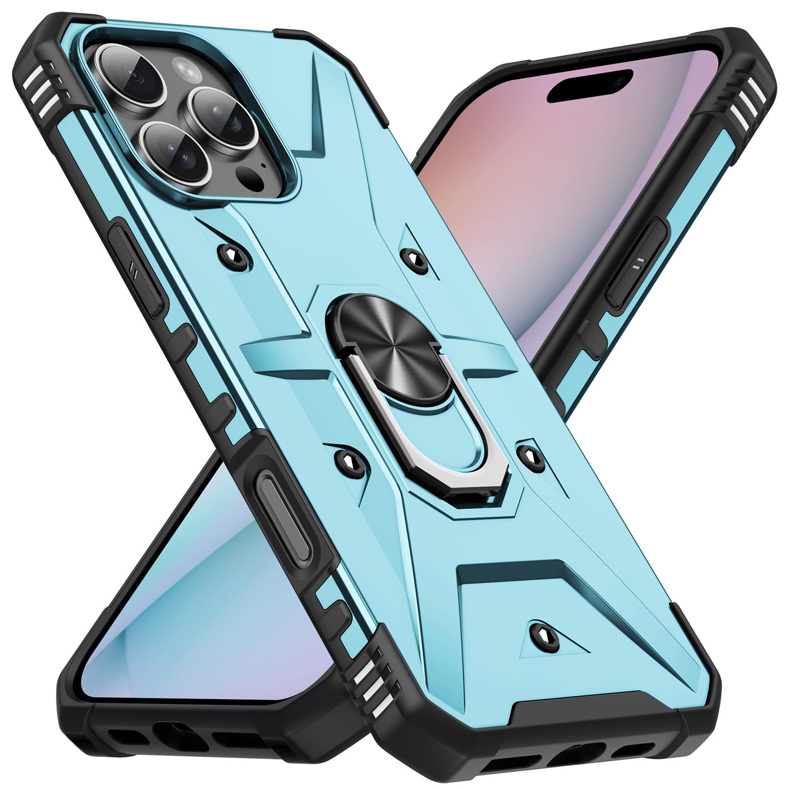 

For iPhone 16 Pro Max Case PC+ TPU Anti-Drop Phone Cover with Ring Kickstand Baby Blue