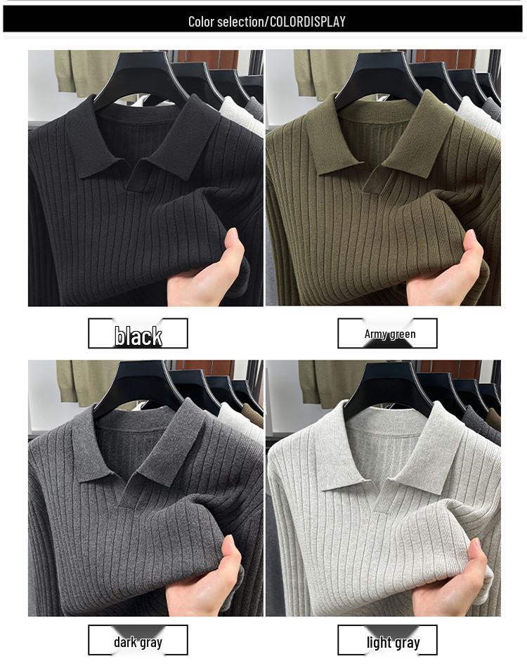 Męski sweter dzianinowy z długim rękawem, gładki, 2025: Wysokiej klasy koszulka polo business casual na wiosnę i jesień