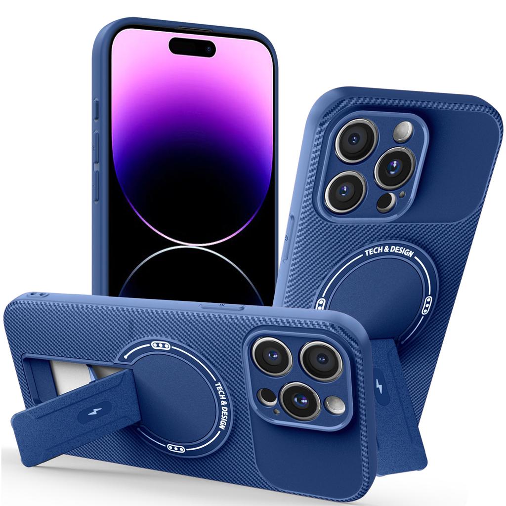 For iPhone 14 Pro Case with Kickstand Carbon Fiber Texture PC+TPU Phone Cover