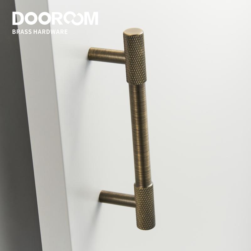 Dooroom Antique Brass Knurling Furniture Handles Long Round Modern Pulls Cupboard Wardrobe Dresser Shoe Box Drawer Cabinet Knobs