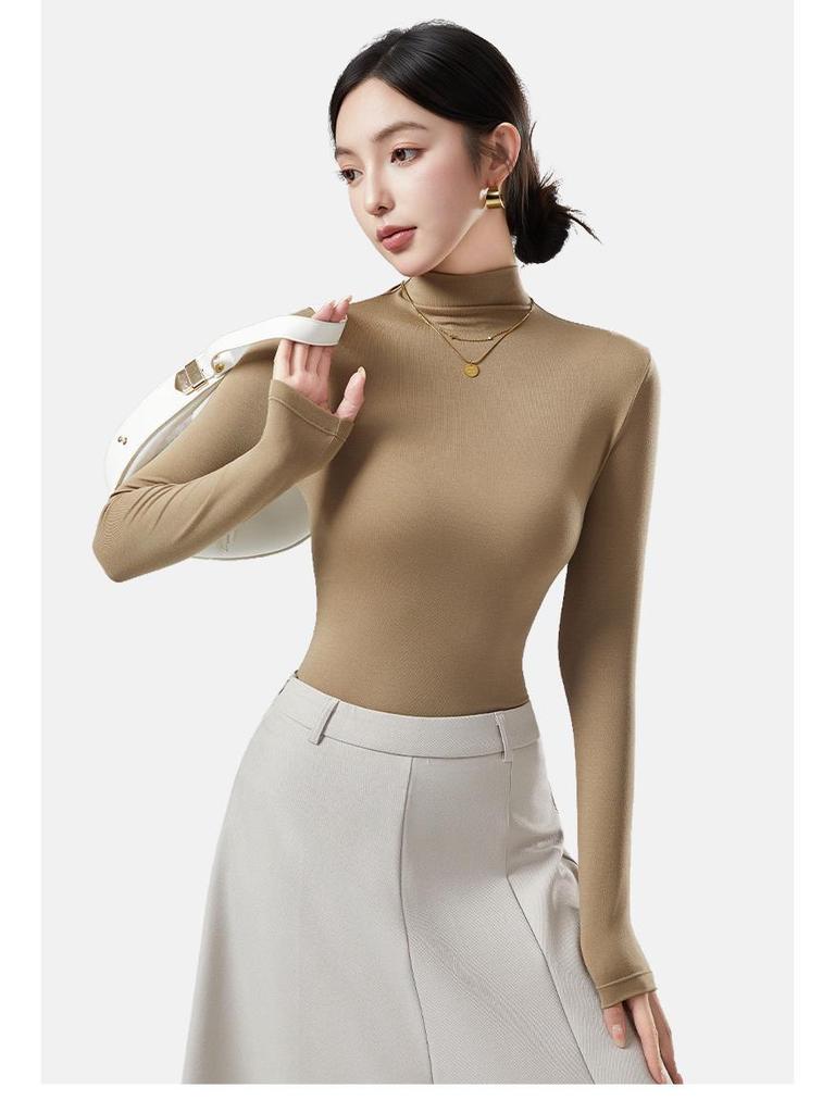 Dámské antibakteriální tričko s dlouhým rukávem a rolákem slim fit na podzim-zimu