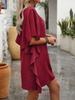 2026 Summer Women's Solid Color Loose Ruffle V-neck Dress - European & American Style