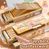 Multifunctional Capybara/Panda/Space Pencil Case Double-Layer Dual Password Lock Pen Box Large Capacity Pen Bag School Office