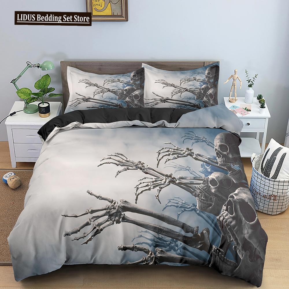 3D Horror Skull Demon Duvet Cover Set Skeleton Gothic Monster Bedding Set Black Comforter Cover For Boys,full Queen Size 2/3pcs