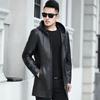 Spring New Leather Jacket for Men, Medium-length Hooded Windbreaker, Korean Style Trendy and Handsome Motorcycle Leather Jacket